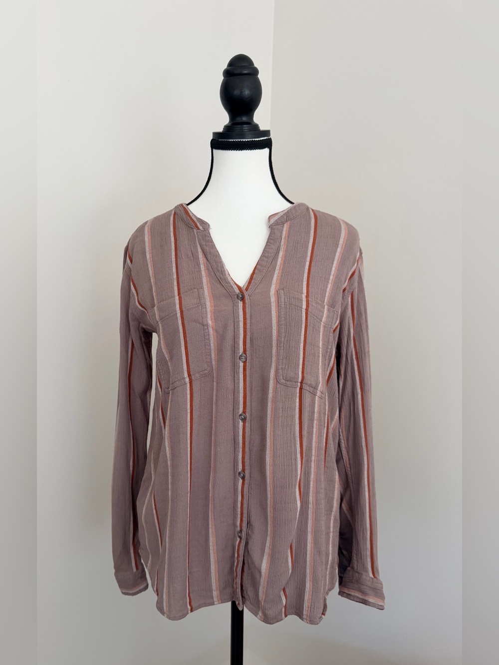 Eddie Bauer ECOVERO Striped Button Front Blouse – Medium